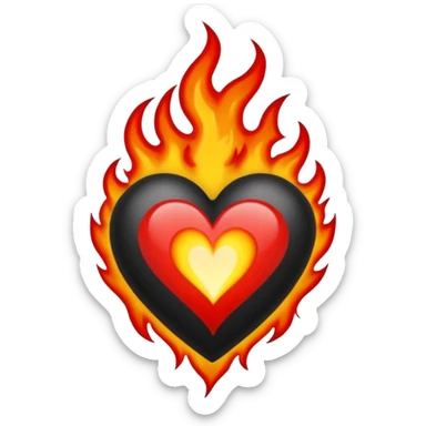 Black and red heart with small flames tattoo style sticker