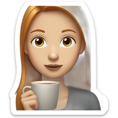 Ginger straight hair and blue eyes woman drinking a coffee  sticker
