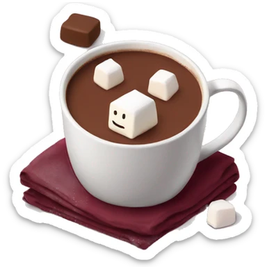 Hot chocolate with marshmallows in a maroon mug sticker