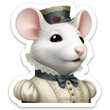 White mouse in Victorian dress sticker