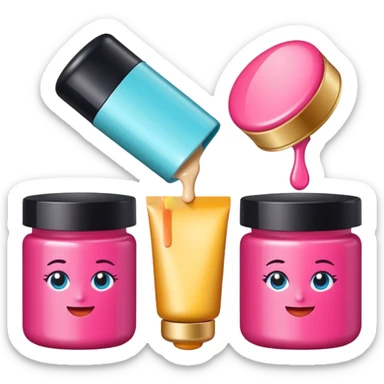 emoji of three beauty products with brand labels and a cursor (selecting a product)
 sticker