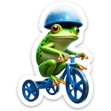 Frog riding a tricycle in a snowstorm sticker