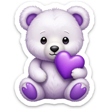 Cute white teddy bear holding a purple heart sticker