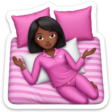 Dark skin Black barbie, short  black bob  hair, pink pajamas laying on pillow just me  sticker