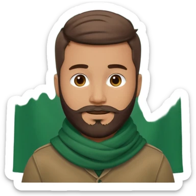man with medium beard, short hair, soft smile, wearing dark green scarf, modern emoji style, soft contours, inspired by Apple genmoji sticker