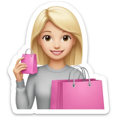 Blond influencer taking selfie with a pink shopping bag sticker