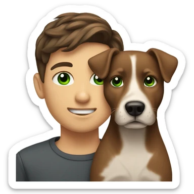 make me an emoji of a brunette boy with green eyes petting a dog sticker