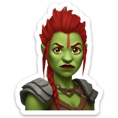 Berserker orc woman with red beard & red mohican sticker