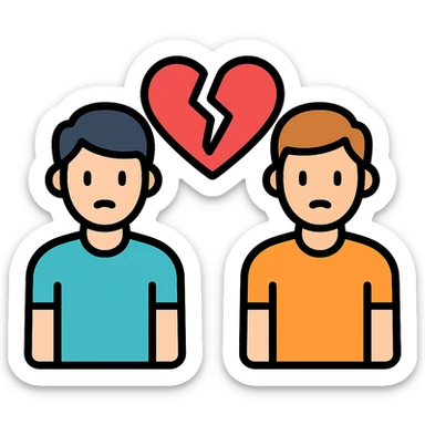 two men gay couple breaking up with a broken heart between them sticker