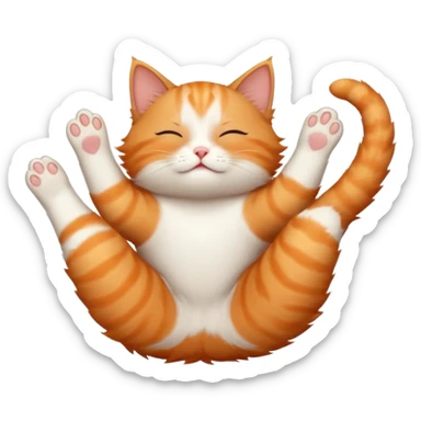 ginger and white small cat in funny positions upside down with eyes closed sticker