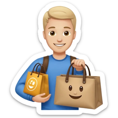 a white guy with branded bags sticker