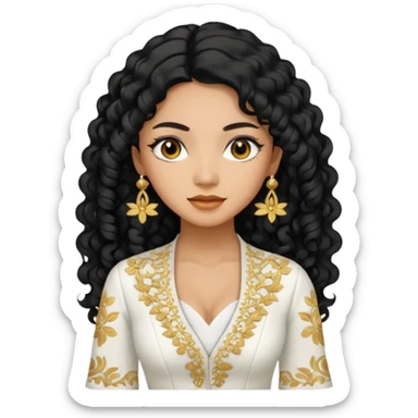 tan skin women, with black long Curly hair, wear white kebaya  sticker