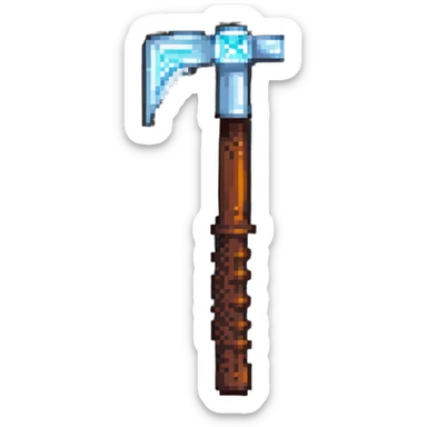 pixelated Minecraft diamond pickaxe with brown handle sticker