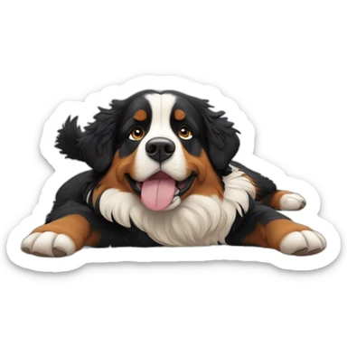 bernese mountain dog is lying on its back sticker