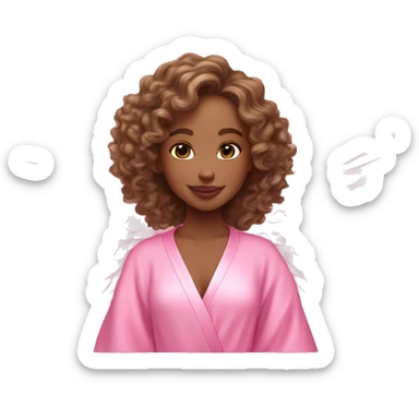 light brown haired girl with Victoria secret curls with a pink robe and light pink wings with skincare on sticker