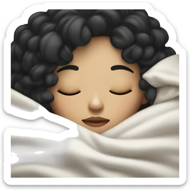 girl with black hair and white skin sleeping with blanket on sticker