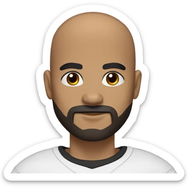 Bald football player with a black beard, dark brown eyes, black sports T-shirt sticker