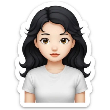 Cute beautiful girl,Black hair,wavy long hair, Black eyes, white T-shirt, Chinese  sticker
