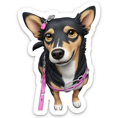 dog on a leash from above sticker