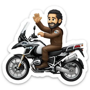 Francisco-Javier-Sans-Sánchez with Billy goat-beard, riding a BMW-R-1200-GS,waving sticker