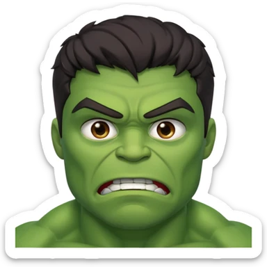 Create a man with brown eyes and dark hair in a crying Hulk costume sticker