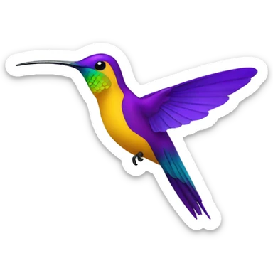 colibri en colores morados cabeza y pecho, alas azul, amarillo y morado sticker