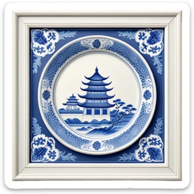 Cinematic Realistic image of exquisite blue and white porcelain, rendered with delicate, intricate patterns and fine textures, showcased against a classic Chinese backdrop with soft, refined lighting sticker