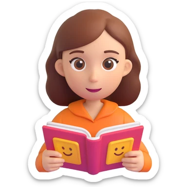 girl reading a book, 3D emoji style, friendly and smooth sticker