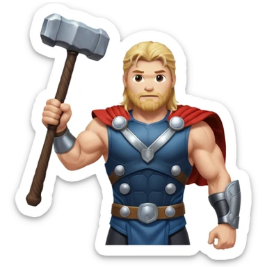 The hero Thor proudly holds justice in his raised hand. sticker