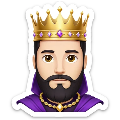 White King, dark hair, beard, golden crown, black clothes, purple diamonds  sticker