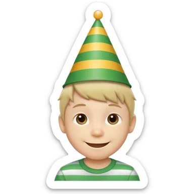 a little boy with birthday hat, striped green shirt















 sticker