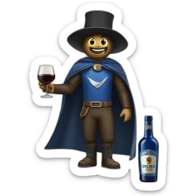the mascot of the Sandeman brand with his cape and his bottle of Porto sticker