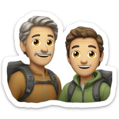 Older men and a younger men with brown hair hiking up a mountain sticker
