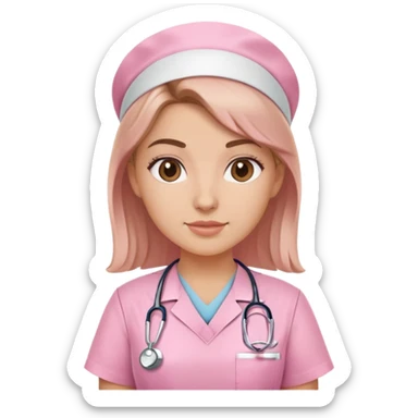 white girl nurse in soft pink scrubs sticker