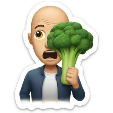 Bald man frightened while holding broccoli  sticker