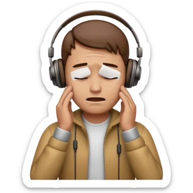 Male emoji with head phone holding both hands listening looks like sad looking down crying and closed his 🫩 only head emoji sticker