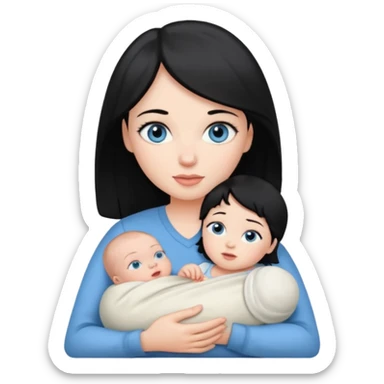 mom holding newborn baby girl with blue eyes white skin and black hair and white skin newborn girl bab white skin black hair sticker