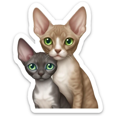 Brown Devon Rex with green eyes cuddling grey Devon Rex with blue eyes sticker
