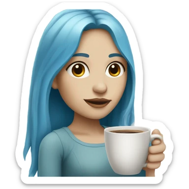 white skin girl with blue long hair drinking coffee sticker
