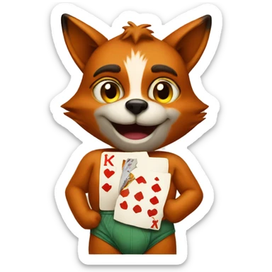 A fox playing poker in his underwear  sticker
