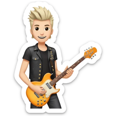 Rockstar musician with a confident smile looking up, electric guitar, cool hairstyle, rock and roll attitude sticker