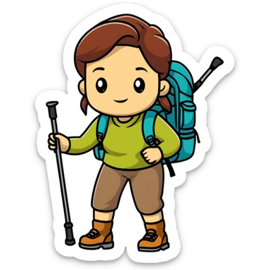 female hiker with backpack and hiking poles sticker