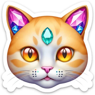 cat face with a blank, staring expression, made of sparkling gems sticker