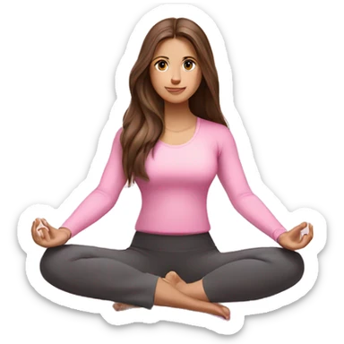 Brunette long hair and blue eyes yoga beautiful girl in light pink pink pink clothes sitting on a yoga mat sticker