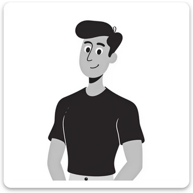 Attractive man in his 40s with youthful appearance, light brown skin, elongated face, defined jawline, medium dark eyes, arched eyebrows, straight nose, handsome friendly expression, short dark hair styled upward, athletic build, wearing a fitted black t-shirt sticker