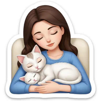 White kitty sleeping on brunette white girl's lap sticker