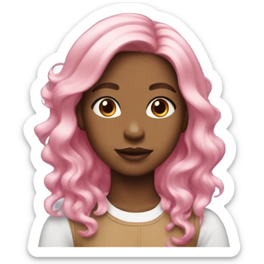 a girl has balayage hair, curious about something, have pink and white color  sticker