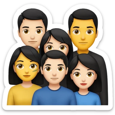 4 people, two man and two women,yellow skin,black hair, Half-body photo sticker