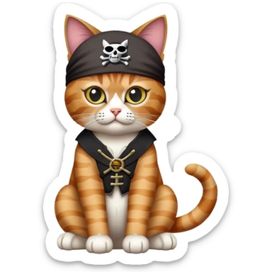 cat full body sitting wearing a pirate eye patch sticker