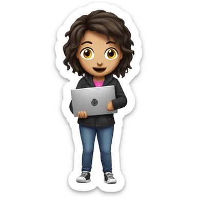 Crazy brunette girl with new pc computer  sticker